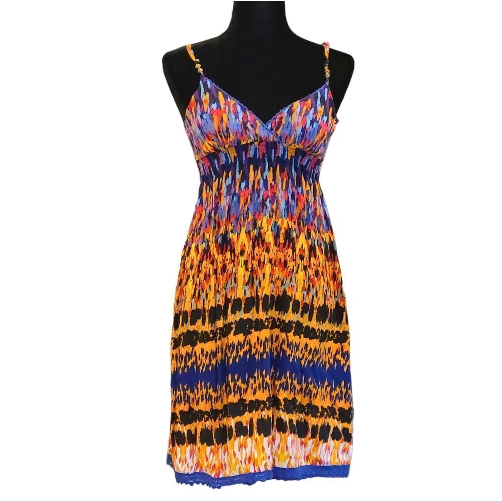 Derek Heart Sundress Strappy Geometric Colorful Smocked Bodice Sz‎ XS